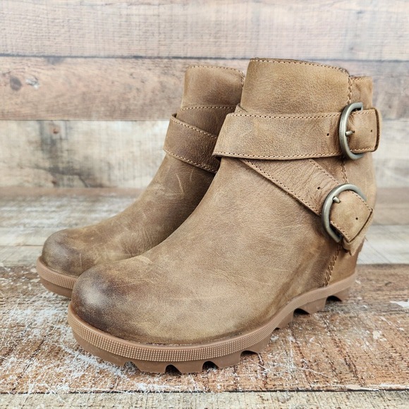 Sorel Joan Of Arctic Wedge II Women Sz 6 Buckle  Brown Leather Bootie NL3490-286 - Picture 3 of 11